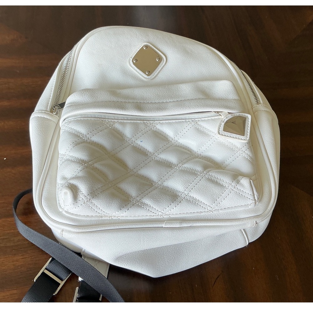 Claire's White Faux Leather Mini Backpack Quilted Front Pocket S Everyday Bag